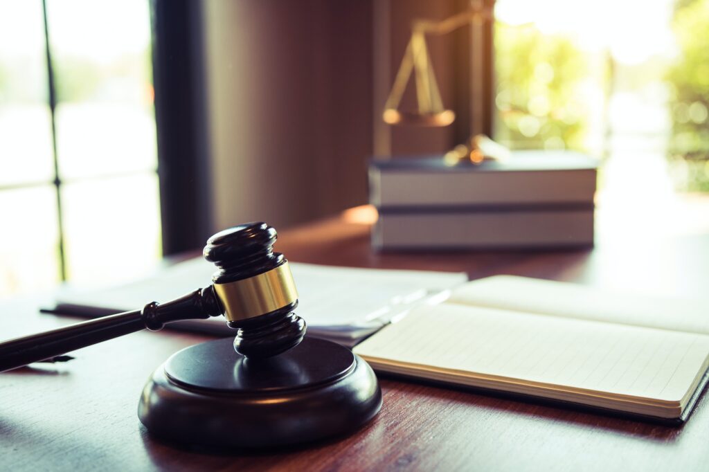 Judge gavel at the judicial office for judicial matters.